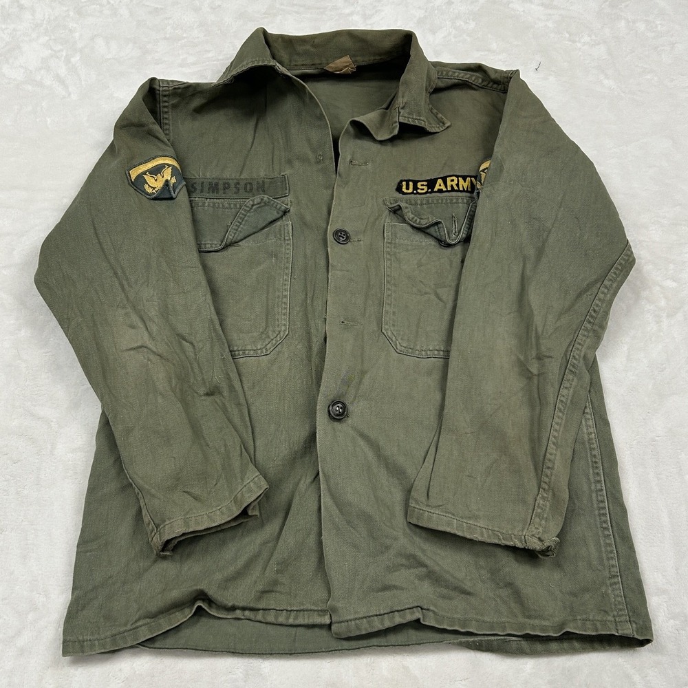 Trooper Fatigues Utility Shirt Mens Small Green US Army Simpson Vintage Cotton
